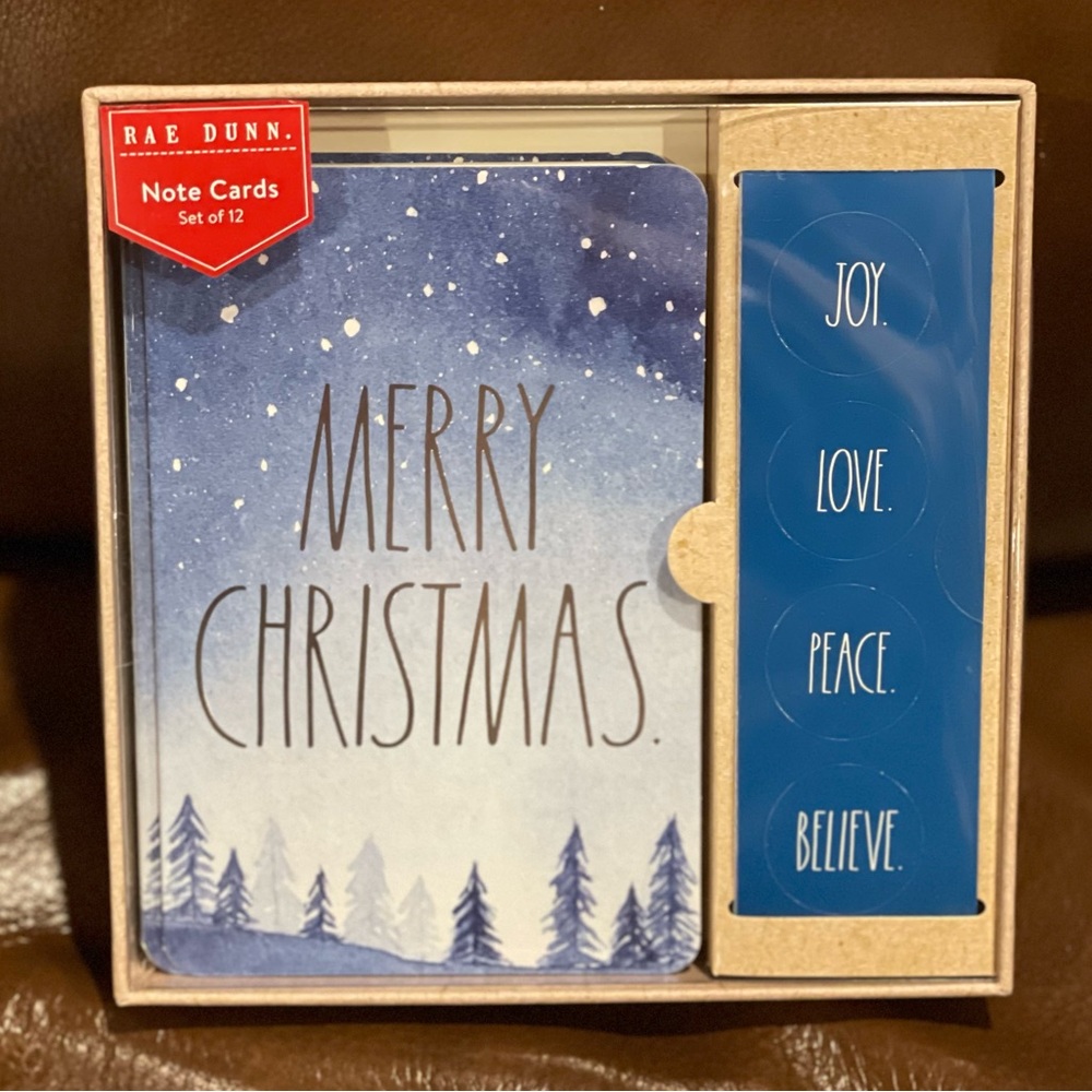 Rae Dunn MERRY CHRISTMAS Note Card Set Stickers Blue & Silver NEW!!
